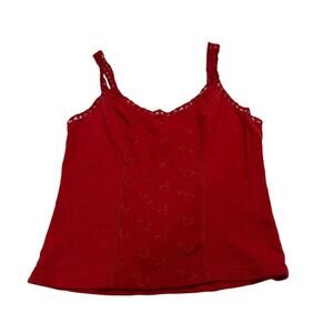 Vintage Victoria's Secret Womens M Heart Embroidered Lace Tank Top Dainty Y2k